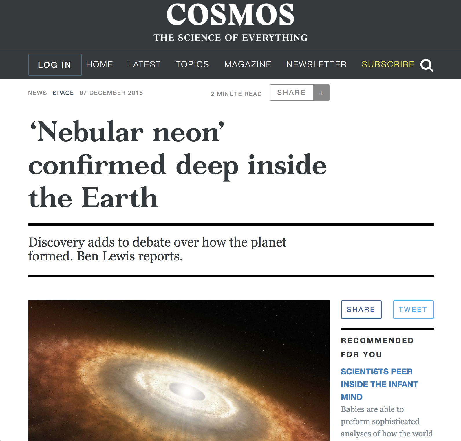 ‘Nebular neon’ confirmed deep inside the Earth
