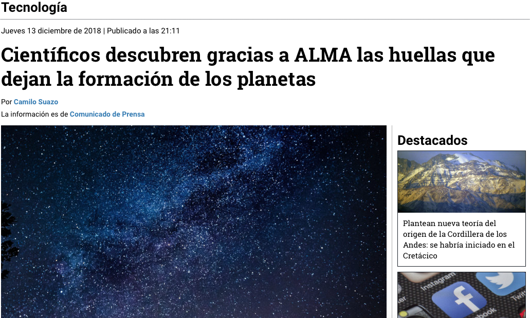 Científicos descubren gracias a ALMA las huellas que dejan la formación de los planetas