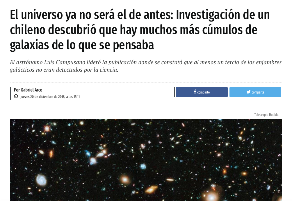 El universo ya no será el de antes: Investigación de un chileno descubrió que hay muchos más cúmulos de galaxias de lo que se pensaba