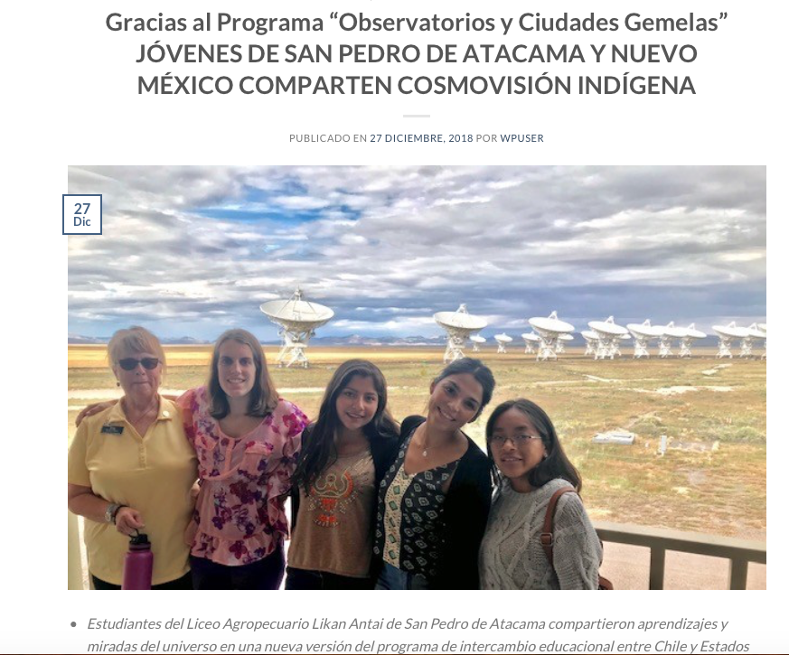Gracias al Programa “Observatorios y ciudades gemelas”, jóvenes de San Pedro de Atacama y Nuevo México comparten cosmovisión