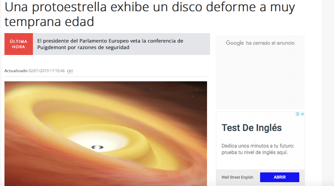 Una protoestrella exhibe un disco deforme a muy temprana edad
