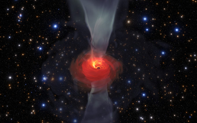 Anticipándose a la primera imagen de un agujero negro, Jordy Davelaar y sus colegas construyeron una simulación de realidad virtual de uno de estos fascinantes objetos astrofísicos. Su simulación muestra un agujero negro rodeado de materia luminoso. Esta materia desaparece en el agujero negro de forma similar a un vórtice, y las condiciones extremas hacen que se convierta en un plasma brillante. La luz emitida es desviada y deformada por la poderosa gravedad del agujero negro. Crédito: Jordy Davelaar et al./ Universidad Radboud / BlackHoleCam