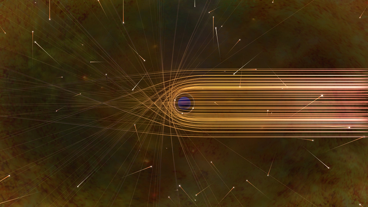 <p>This artist’s impression depicts the paths of photons in the vicinity of a black hole. The gravitational bending and capture of light by the event horizon is the cause of the shadow captured by the Event Horizon Telescope. Credit: Nicolle R. Fuller/NSF</p>
