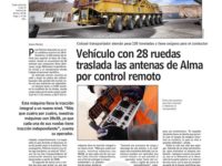 Vehículo con 28 ruedas traslada las antenas de Alma por control remoto