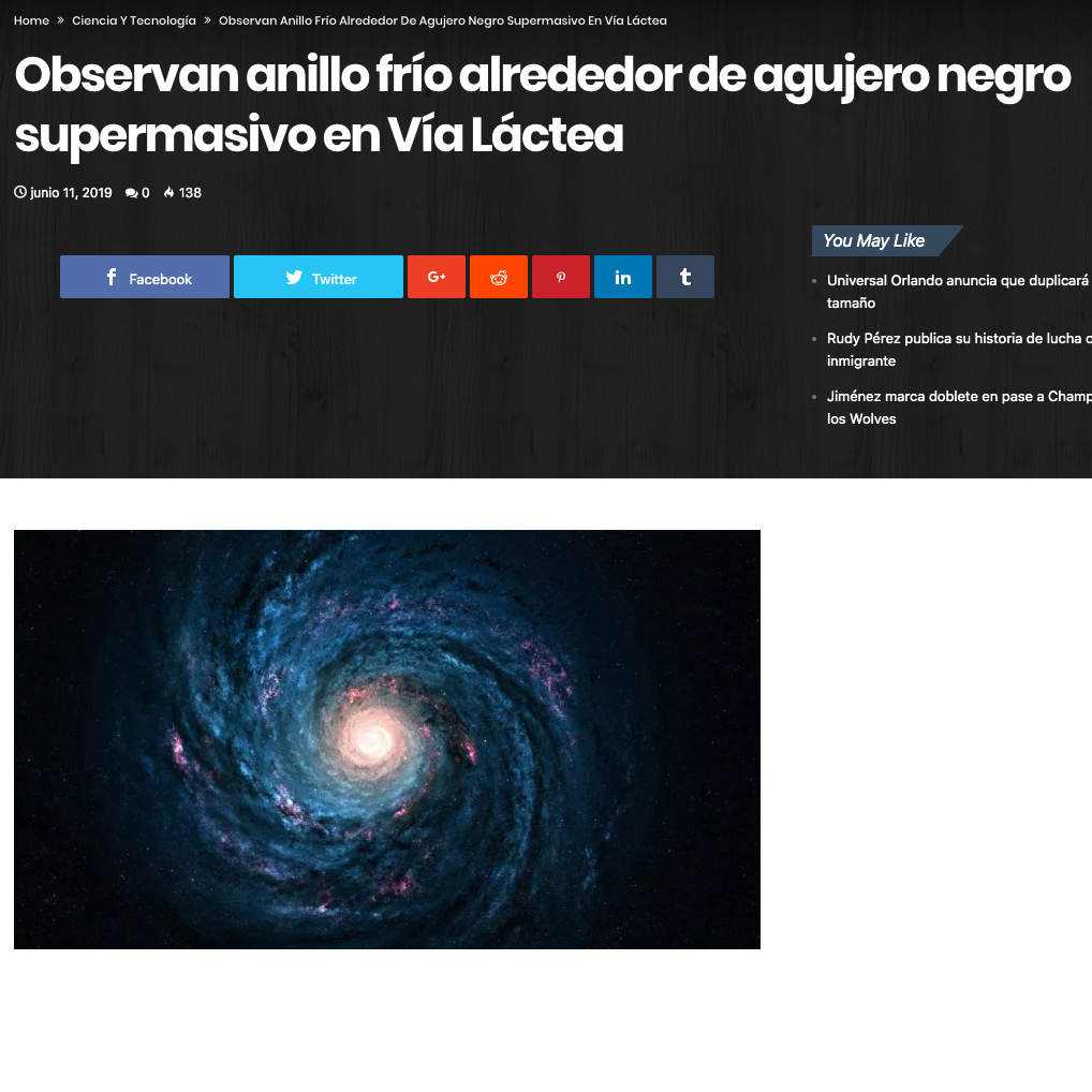 Observan anillo frío alrededor de agujero negro supermasivo en Vía Láctea