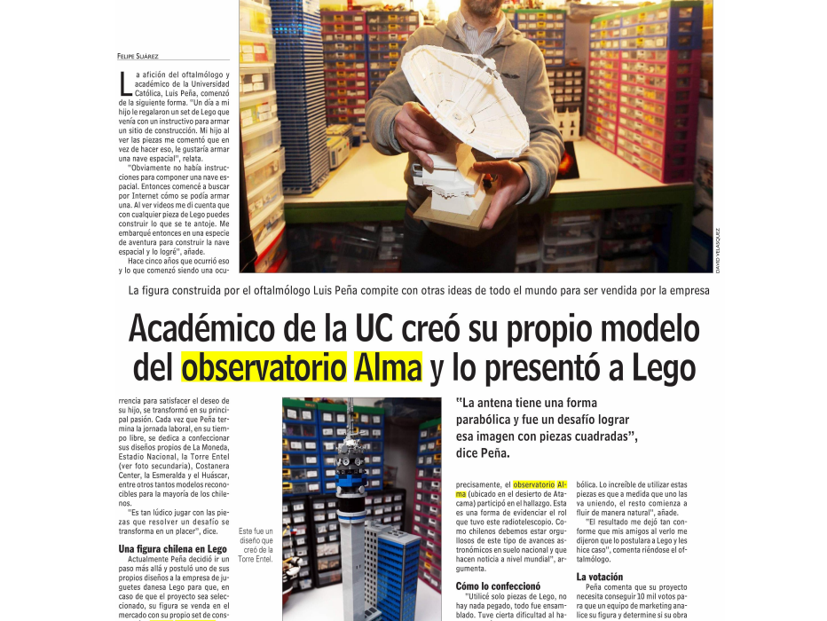 Académico de la UC creó su propio modelo del observatorio ALMA y lo presentó a Lego