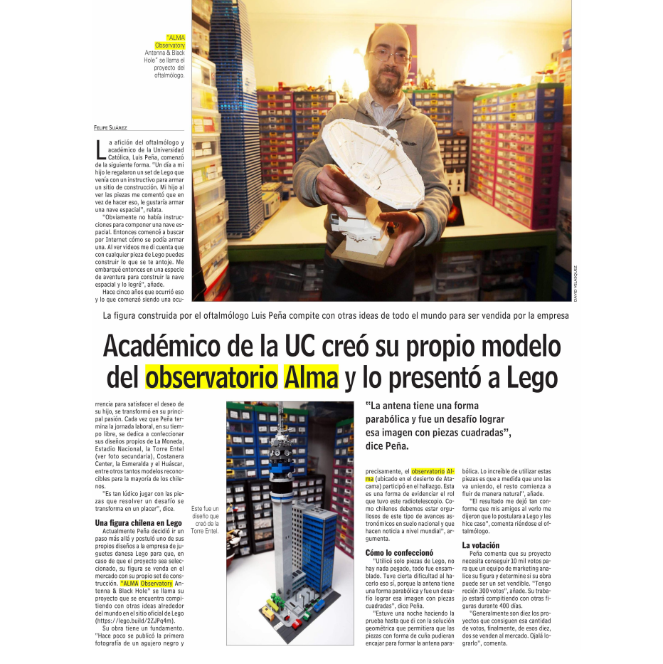 Académico de la UC creó su propio modelo del observatorio ALMA y lo presentó a Lego