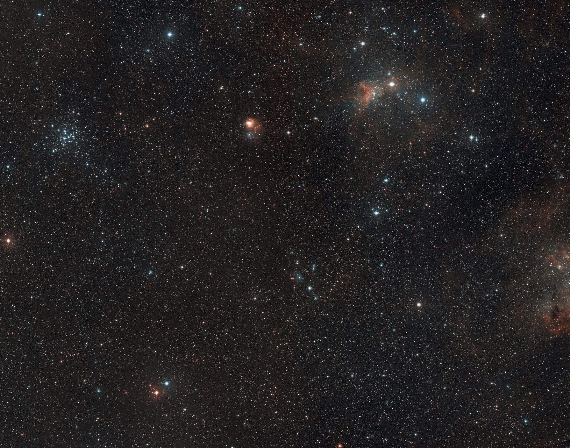 This wide-field view shows the region of the sky, in the constellation of Auriga, where the star-forming region AFGL 5142 is located. This view was created from images forming part of the Digitized Sky Survey 2. Credit: ESO/Digitized Sky Survey 2. Acknowledgement: Davide De Martin