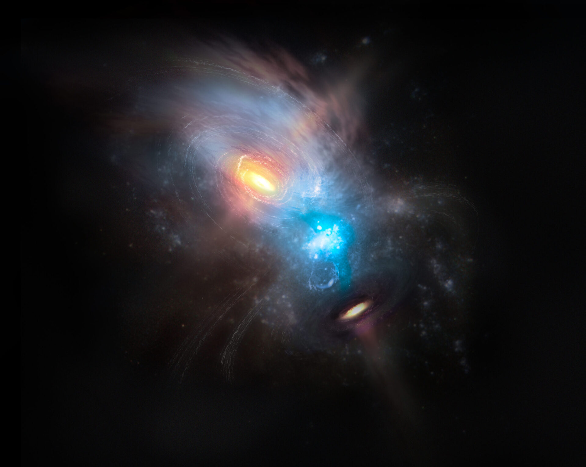 Artist impression of the merging galaxy NGC 6240. Credit: NRAO/AUI/NSF, S. Dagnello