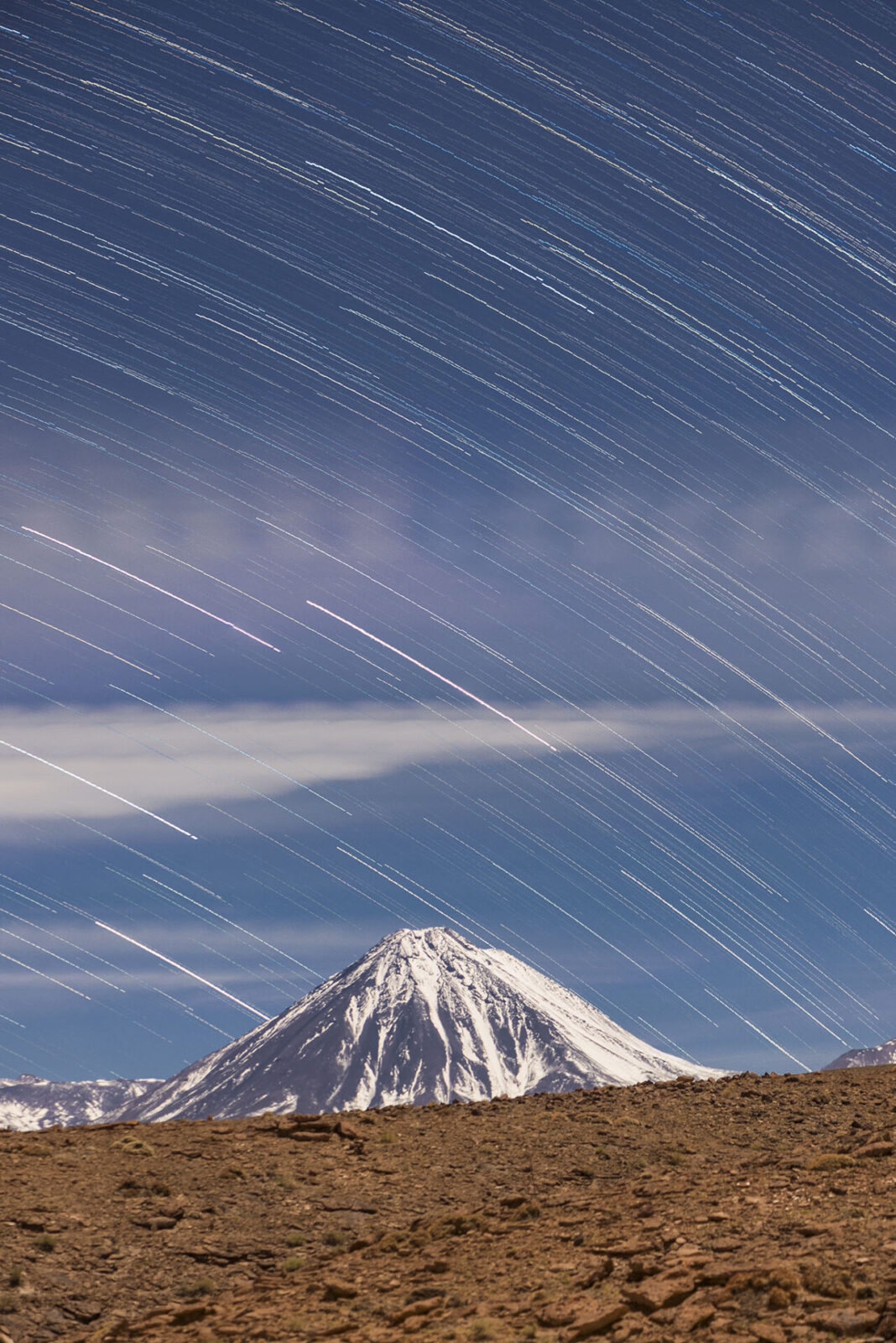 Star trails over the Licancabur Volcano
