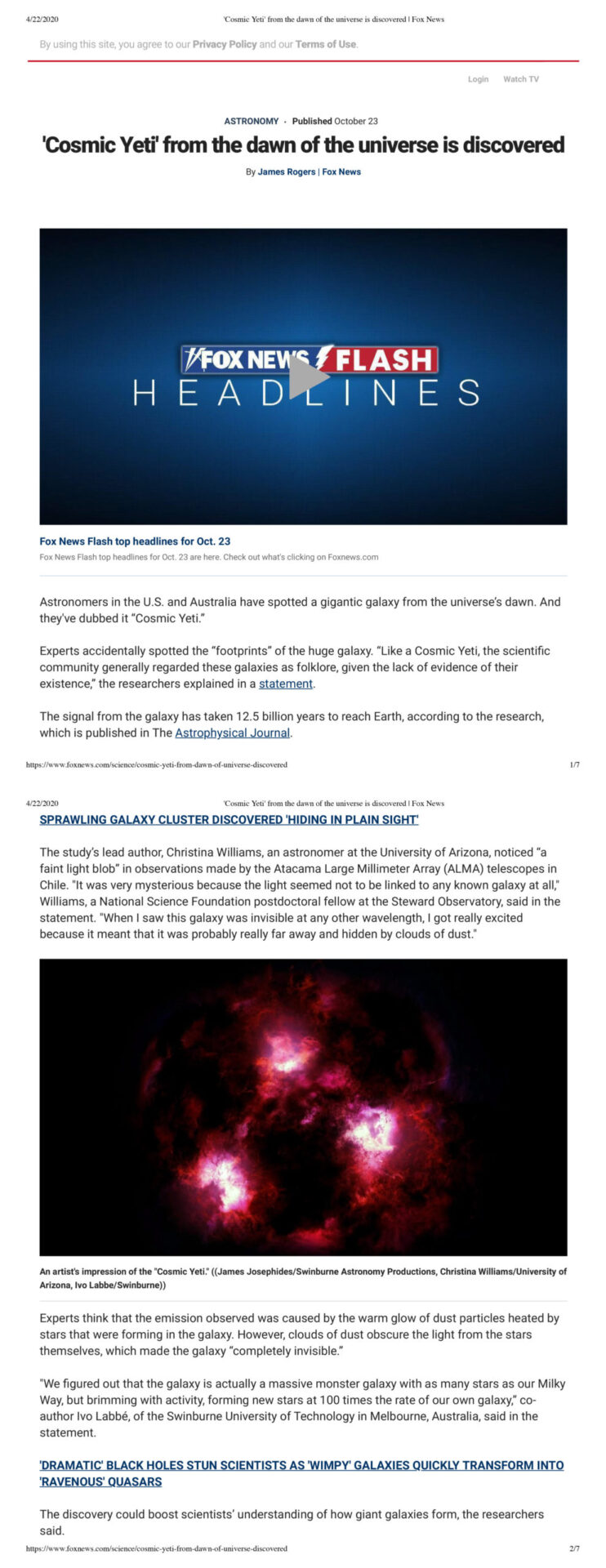 'Cosmic Yeti' from the dawn of the universe is discovered
