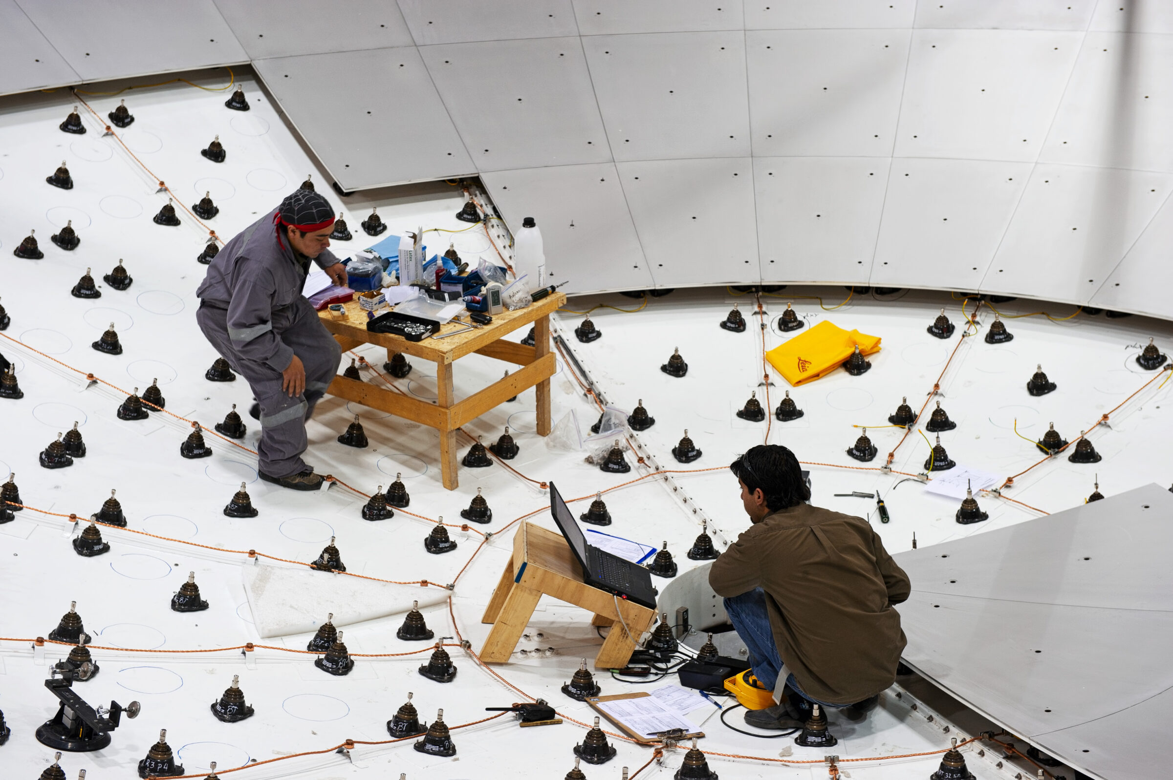The dish of a European antenna takes shape