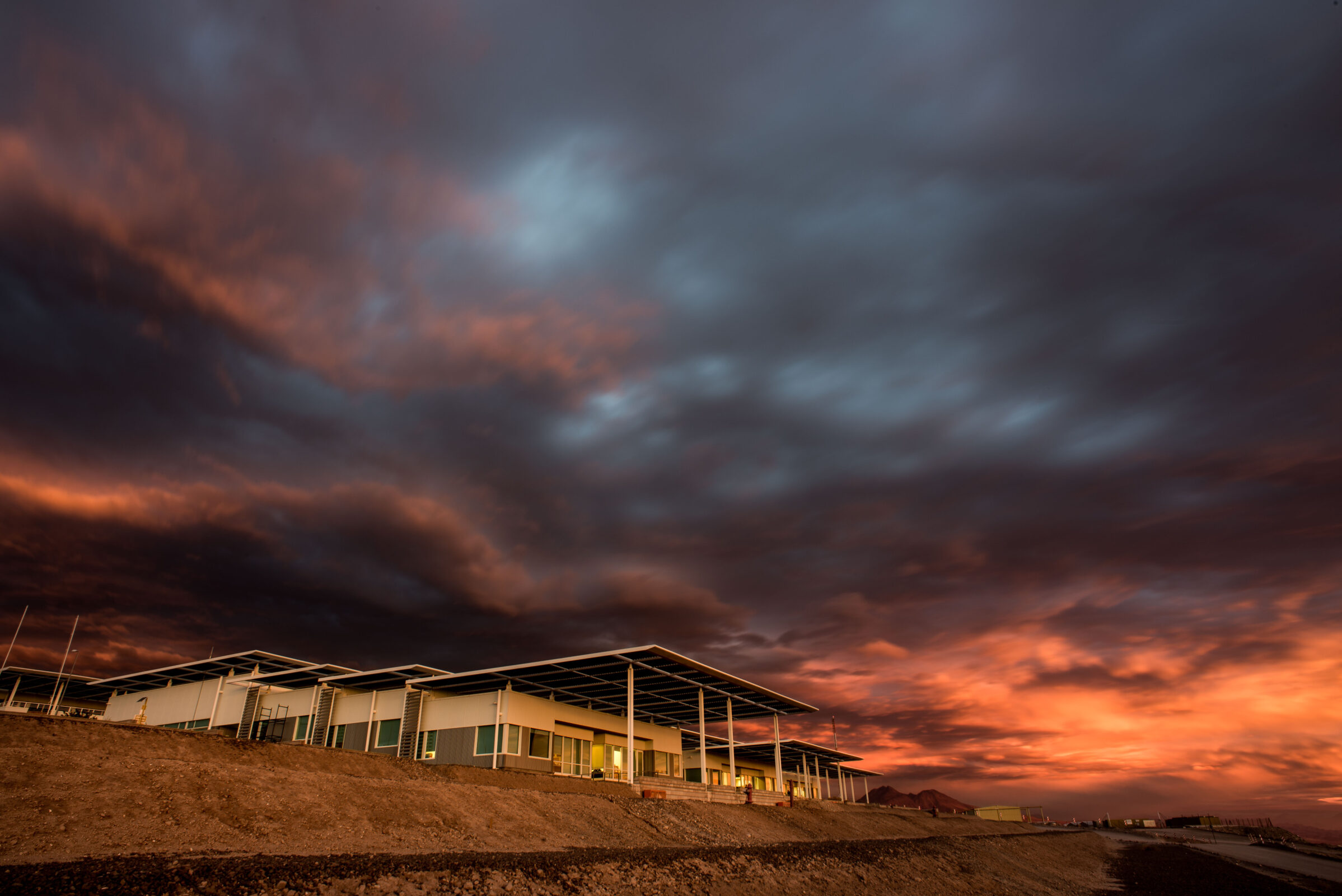 Stormy clouds cover the sky over the ALMA OSF