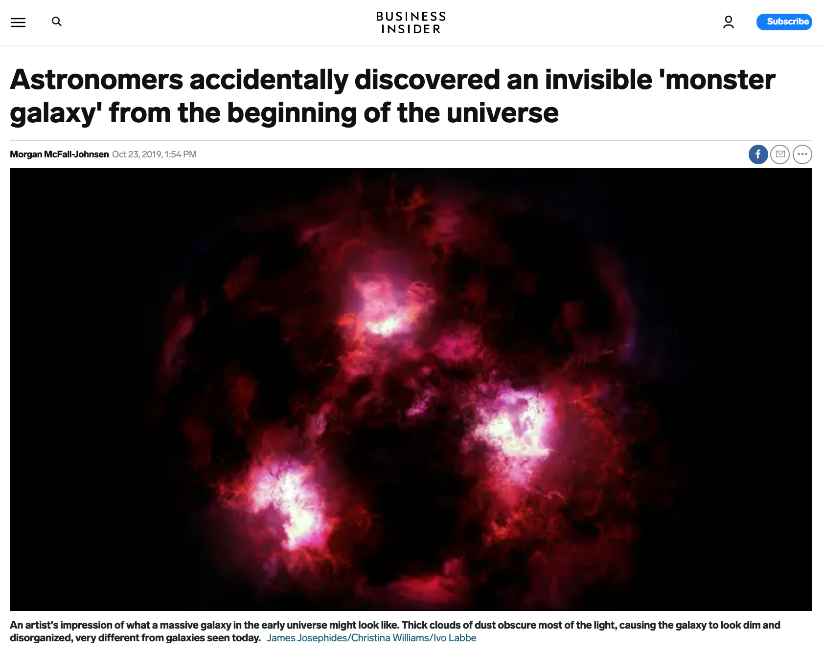 Astronomers accidentally discovered an invisible 'monster galaxy' from the beginning of the universe