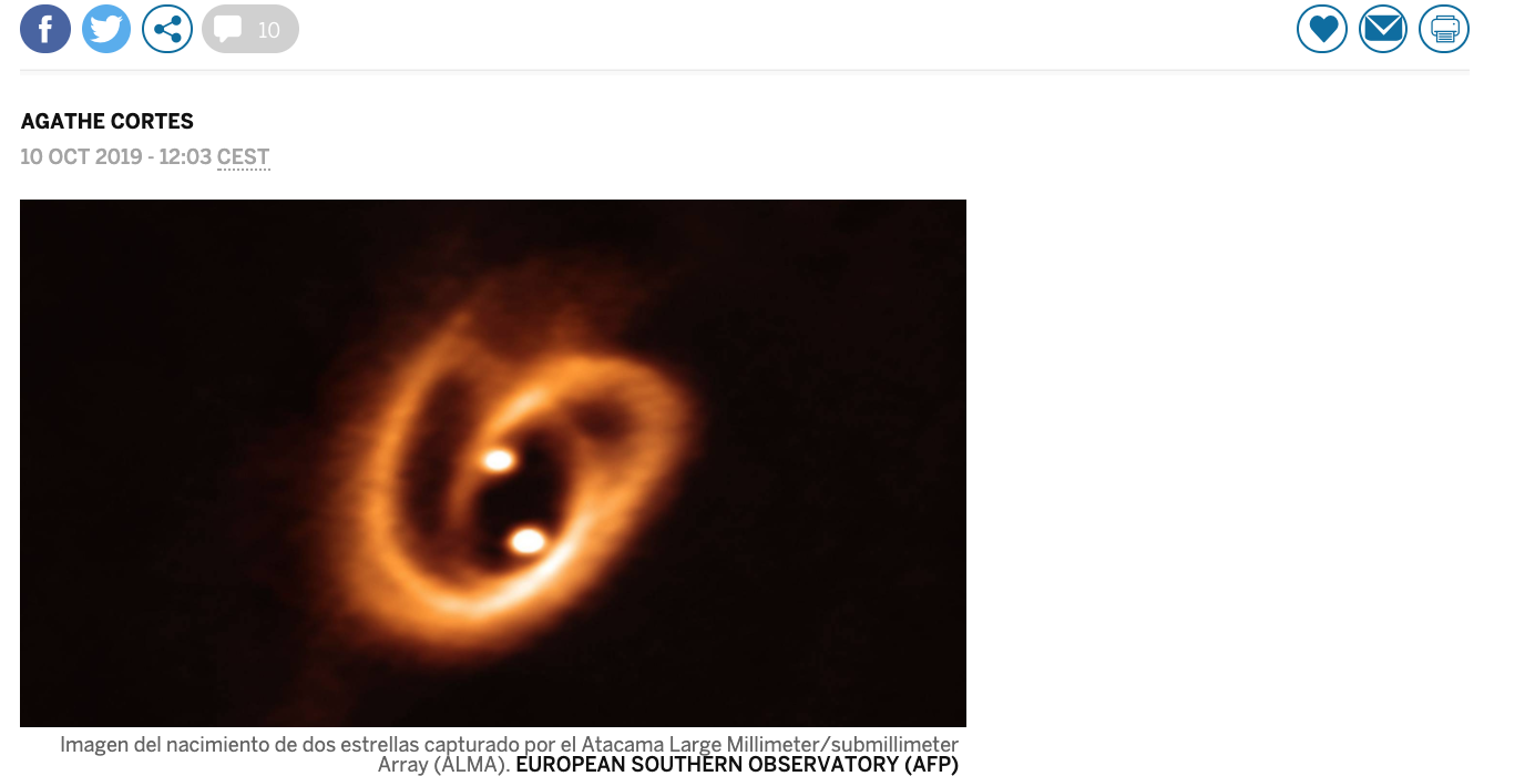 Los astrónomos contemplan por primera vez en directo la formación de dos estrellas gemelas