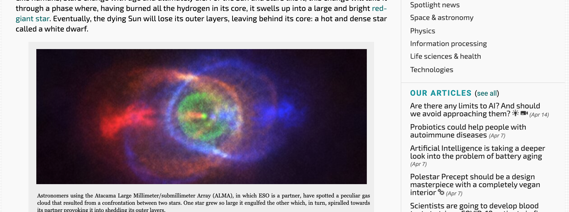 ALMA catches beautiful outcome of stellar fight