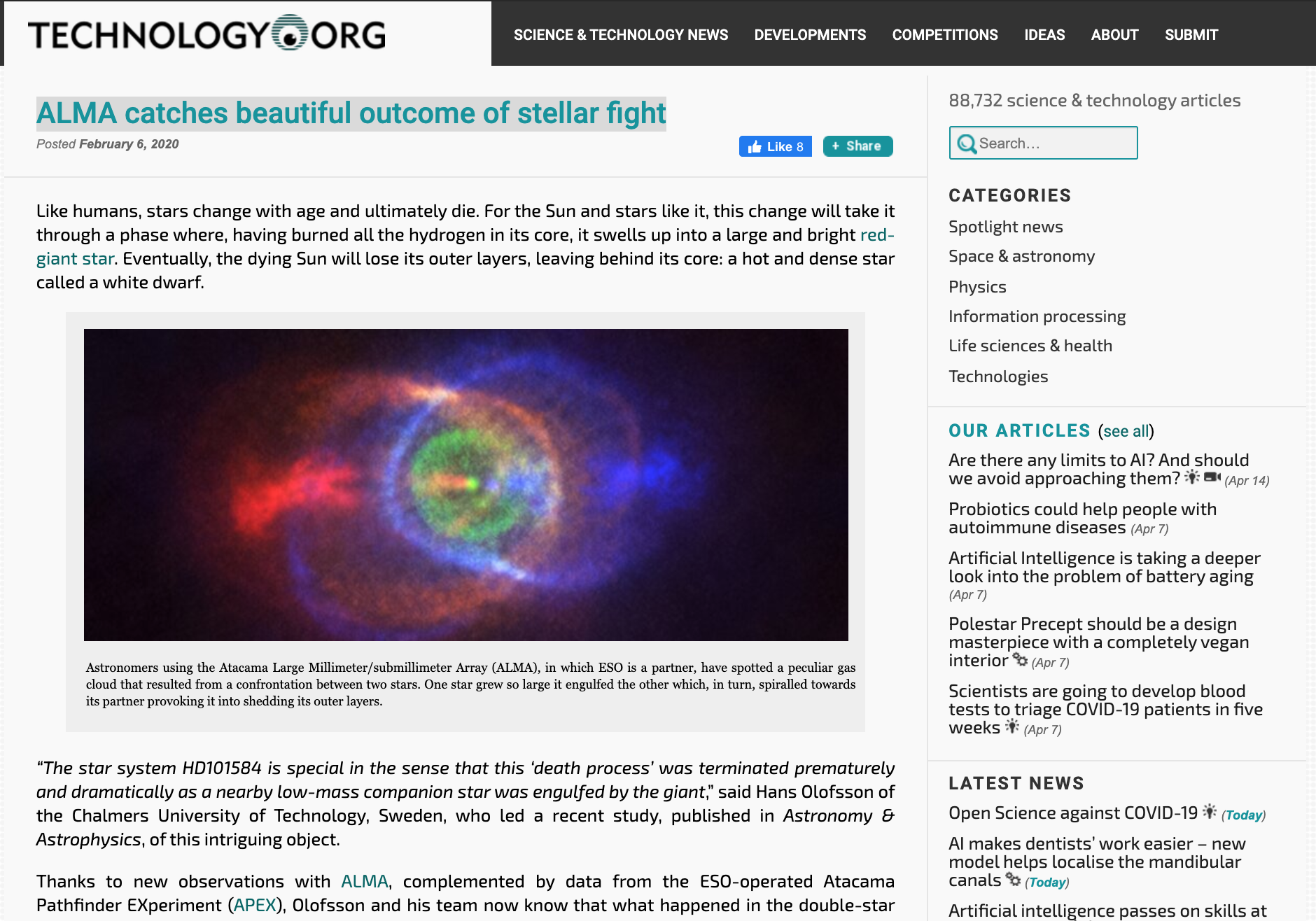 ALMA catches beautiful outcome of stellar fight