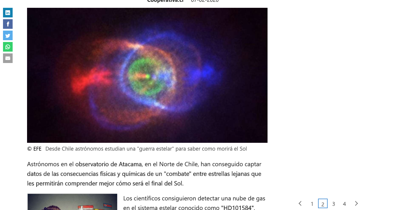 Desde Chile astrónomos estudian una "guerra estelar" para saber como morirá el Sol