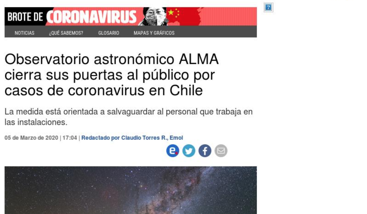 Observatorio astronómico ALMA cierra sus puertas al público por casos de coronavirus en Chile