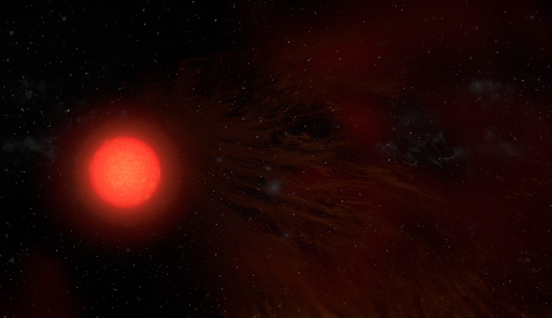 Representación artística de la supergigante roja Antares. Crédito: NRAO/AUI/NSF, S. Dagnello