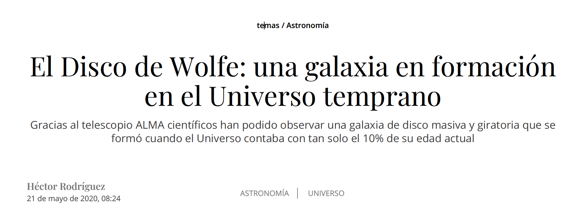 El Disco de Wolfe: una galaxia en formación en el Universo temprano