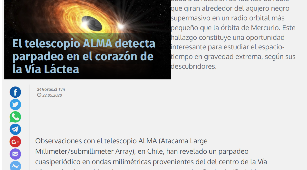 El telescopio ALMA detecta parpadeo en el corazón de la Vía Láctea