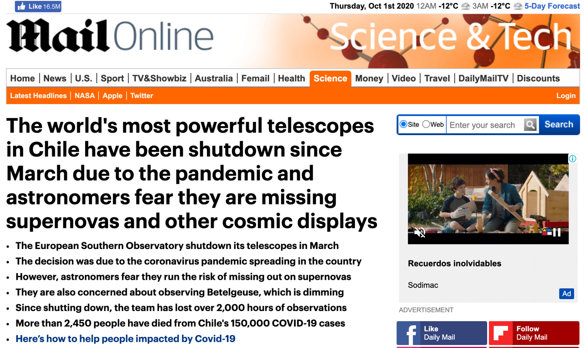 The world's most powerful telescopes in Chile have been shutdown since March due to the pandemic and astronomers fear they are missing supernovas and other cosmic displays
