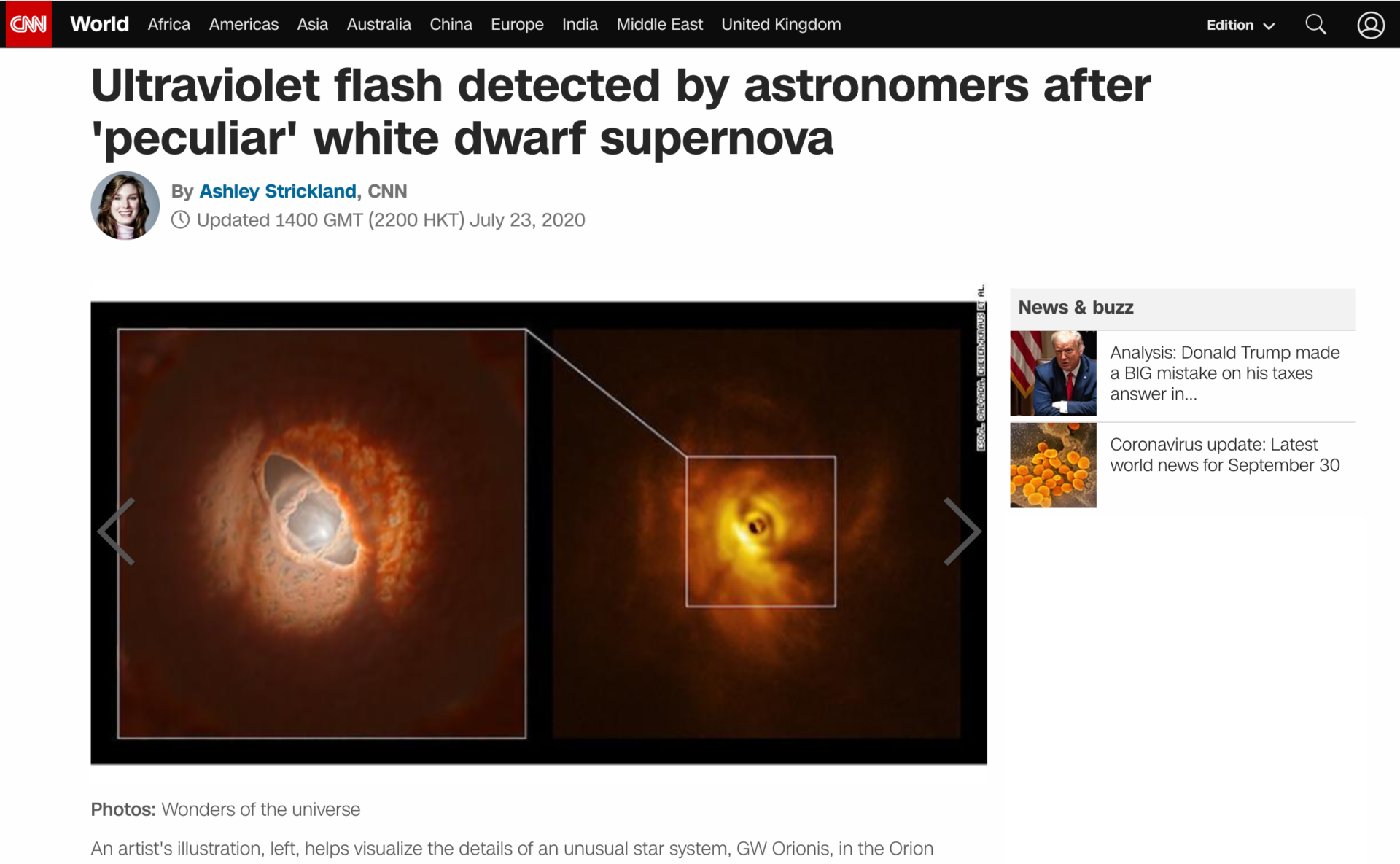 Ultraviolet flash detected by astronomers after 'peculiar' white dwarf supernova