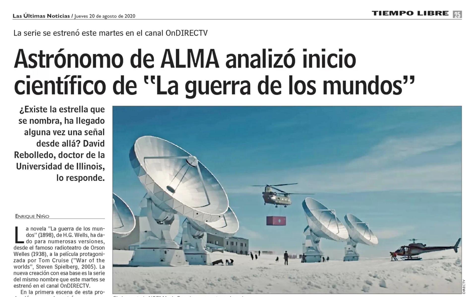 Astrónomo de ALMA analizó inicio científico de "La guerra de los mundos"