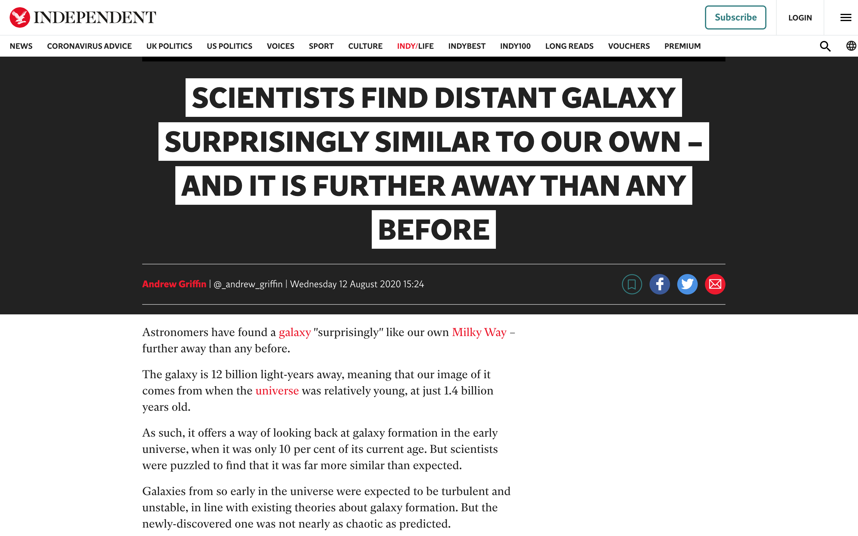 Scientists find distant galaxy surprisingly similar to our own – and it is further away than any before