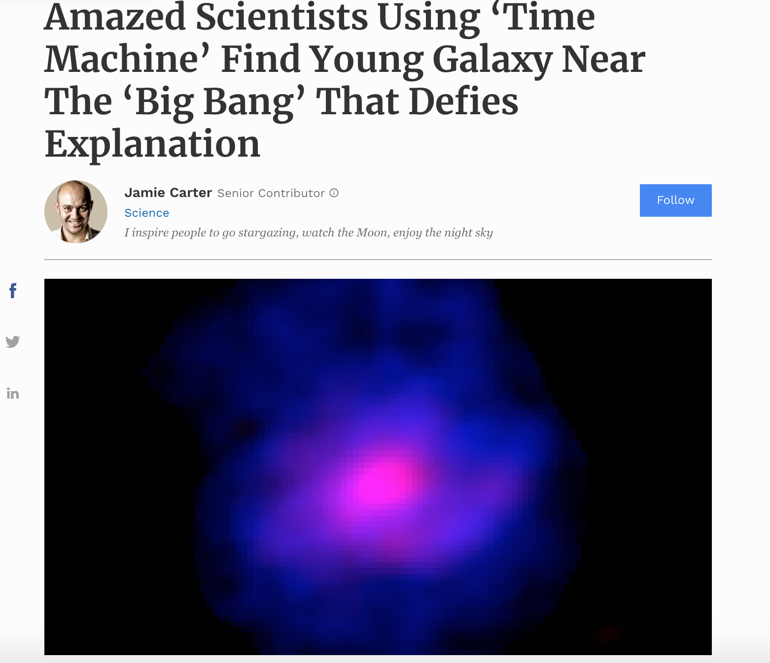 Amazed Scientists Using ‘Time Machine’ Find Young Galaxy Near The ‘Big Bang’ That Defies Explanation