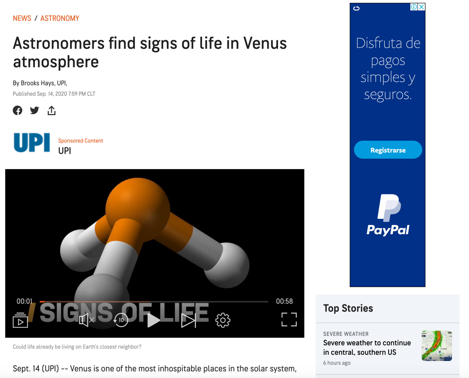 Astronomers find signs of life in Venus atmosphere