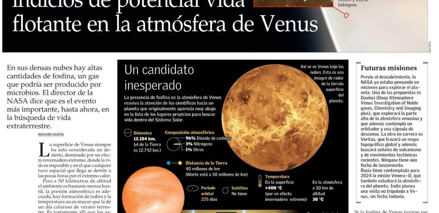 Desde Chile encuentran indicios de potencial vida flotante en la atmósfera de Venus