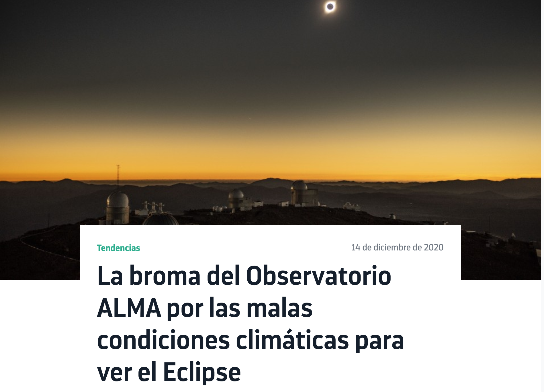 La broma del Observatorio ALMA por las malas condiciones climáticas para ver el Eclipse