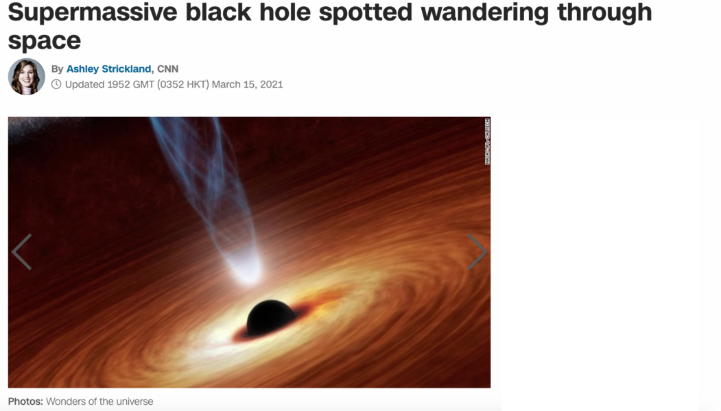 Supermassive black hole spotted wandering through space