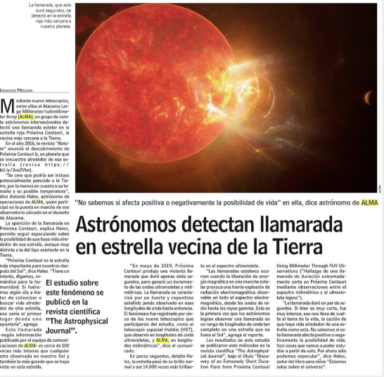 Astrónomos detectan llamarada en estrella vecina de la Tierra