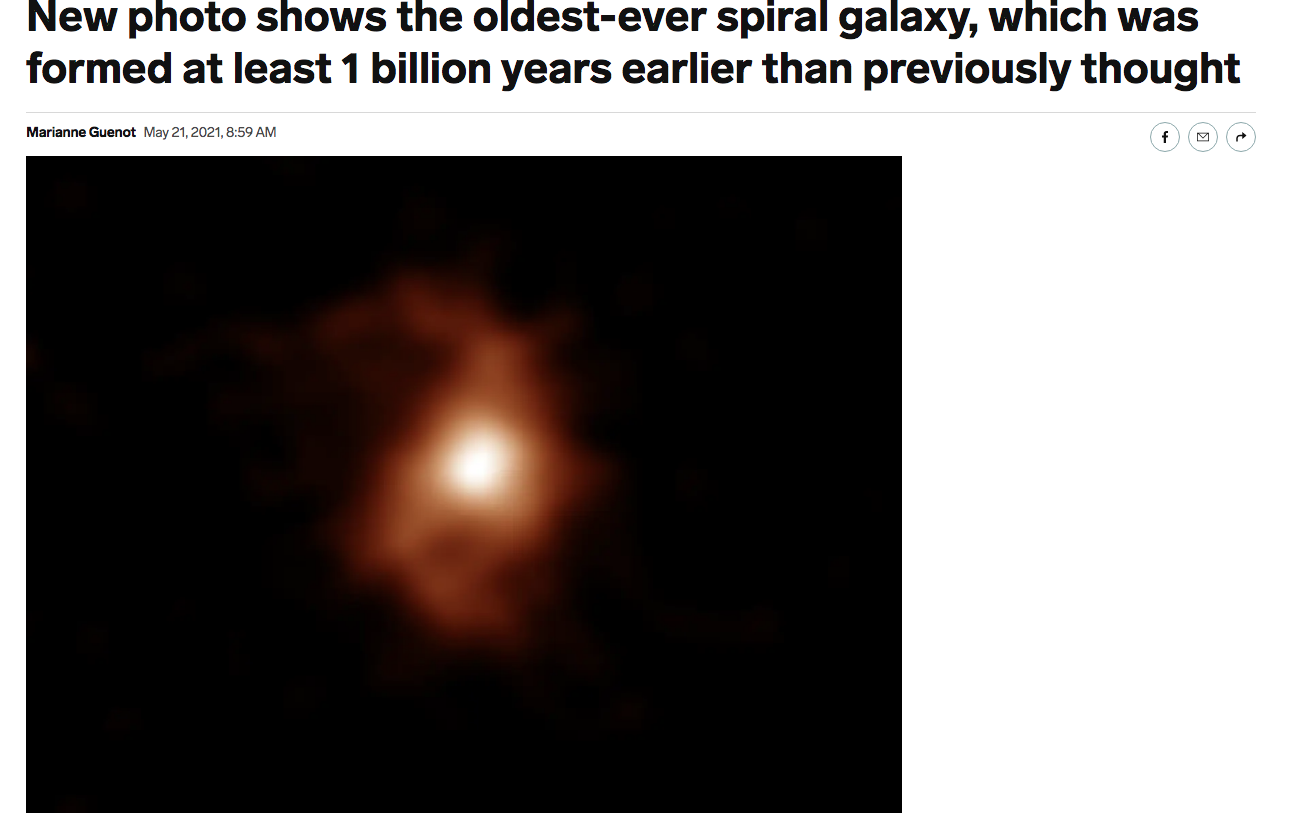 New photo shows the oldest-ever spiral galaxy, which was formed at least 1 billion years earlier than previously thought