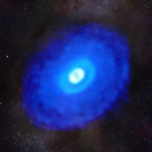 An ALMA image of HCN emission from the protoplanetary disk surrounding HD 163296.  Credit: ALMA (ESO/NAOJ/NRAO)/D. Berry (NRAO), K. Oberg et al (MAPS).