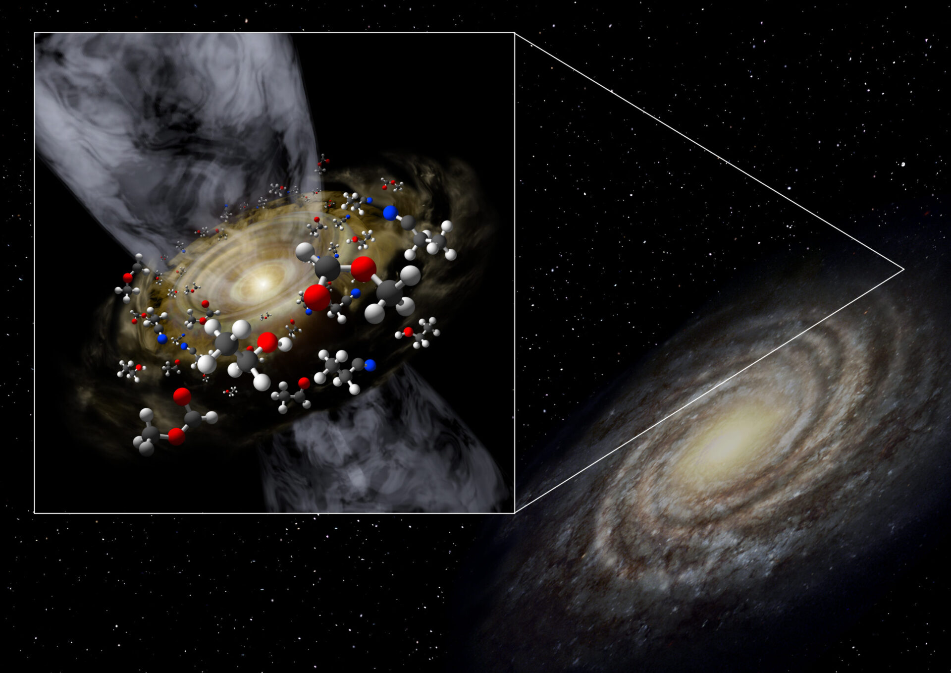 <p>Imagen de artista de la protoestrella descubierta en el extremo exterior de la Galaxia. Crédito: Universidad de Niigata</p>
