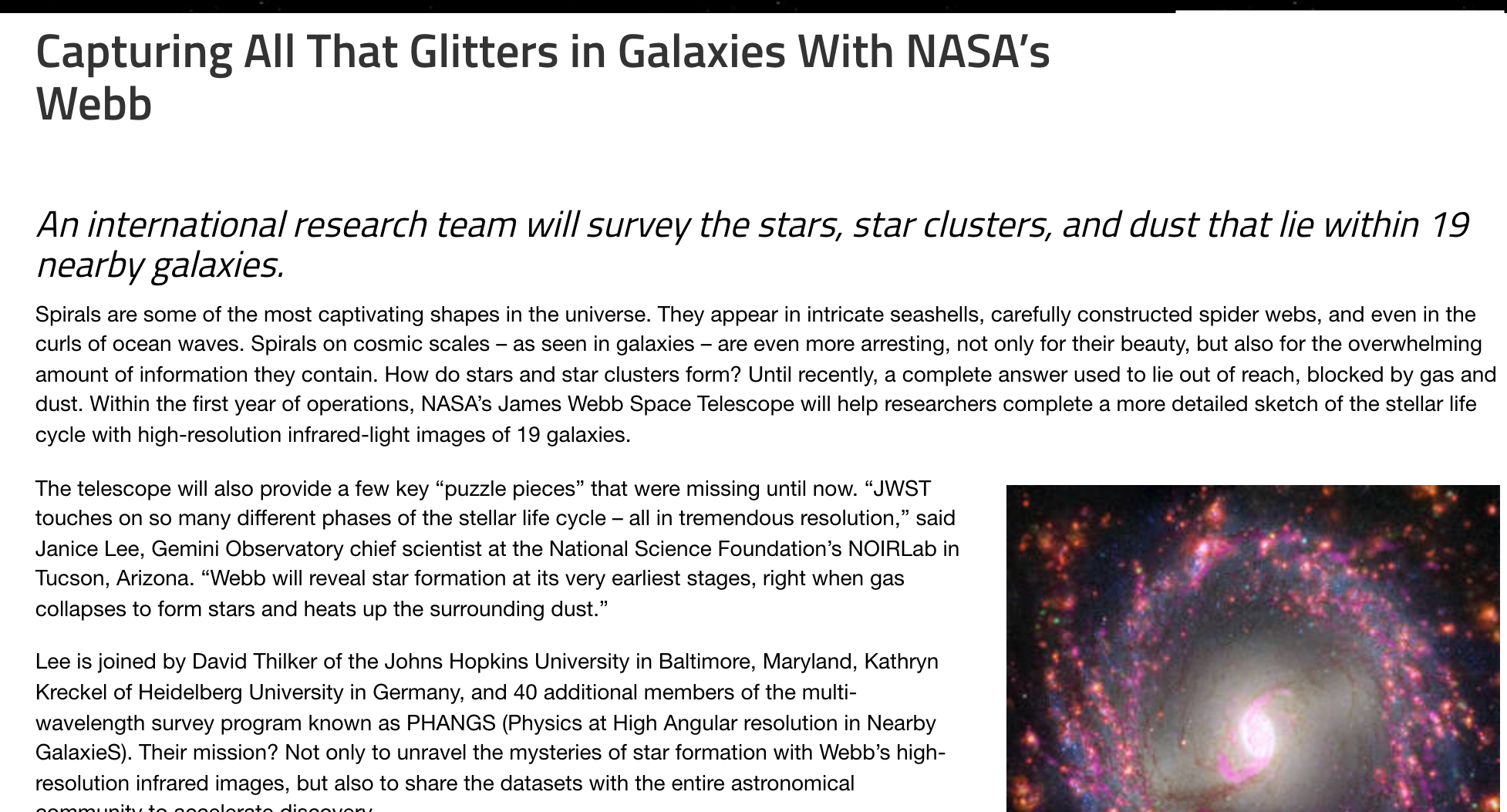 Capturing All That Glitters in Galaxies With NASA’s Webb