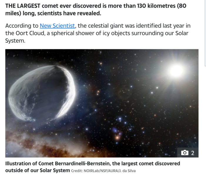 Mega-comet ‘headed for inner Solar System’ is biggest EVER seen at 7 times size of Manhattan