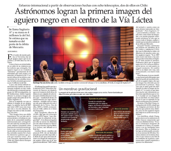 Astrónomos logran la primera imagen del agujero negro en el centro de la Vía Láctea