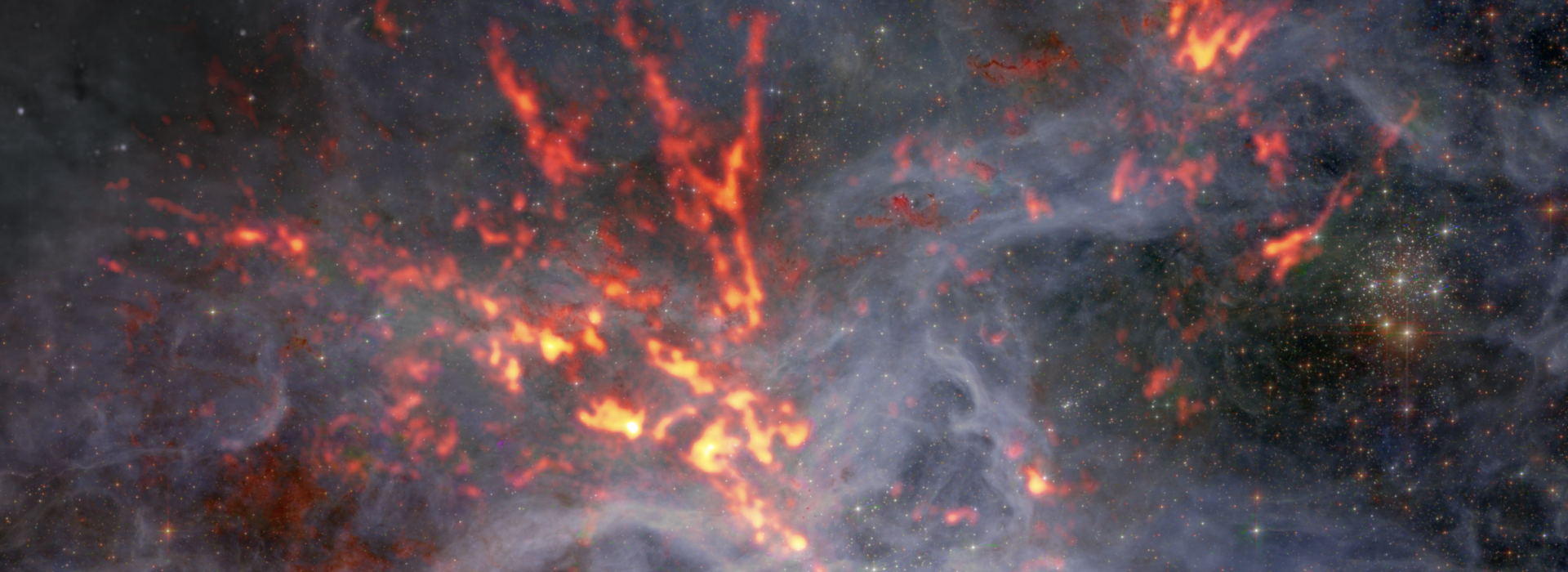 ALMA obtiene vista privilegiada de duelo entre fuerzas opuestas en incubadora de Gran Nube de Magallanes