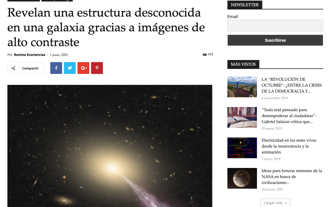 Revelan una estructura desconocida en una galaxia gracias a imágenes de alto contraste