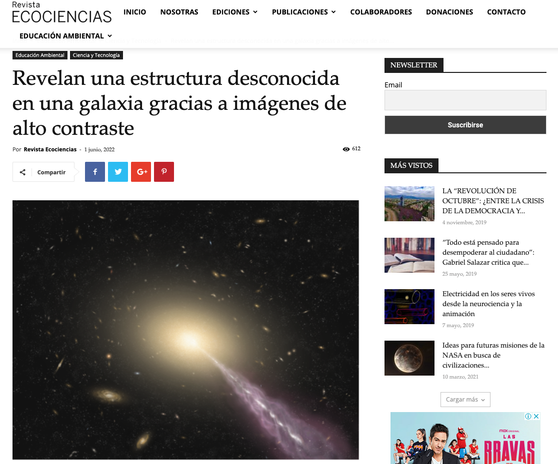Revelan una estructura desconocida en una galaxia gracias a imágenes de alto contraste