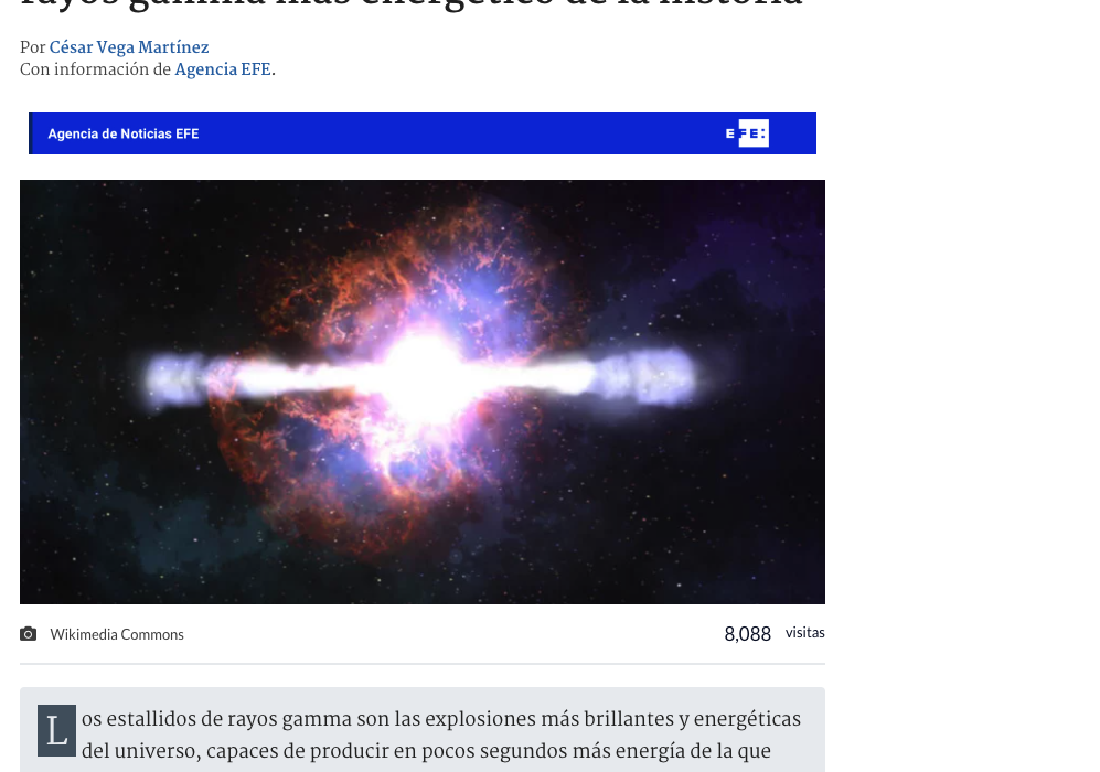 Telescopio chileno ALMA detecta uno de los destellos de rayos gamma más energético de la historia