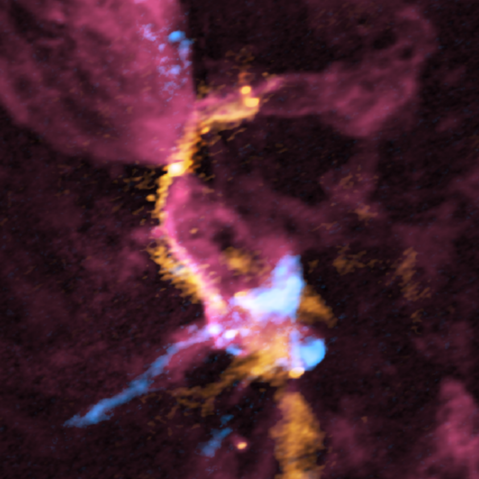 Composite image of the cluster forming region, OMC-2/ FIR 3 and FIR 4, obtained with ALMA