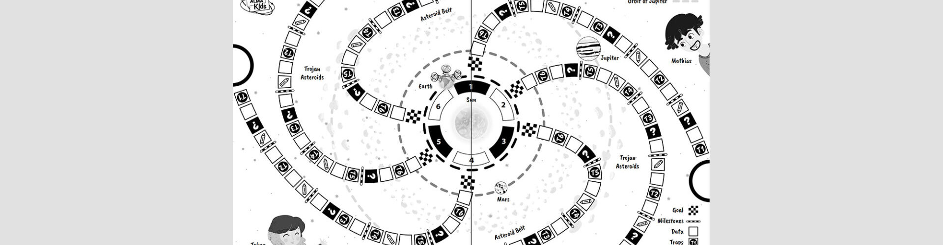 Board game "ALMAsteroids" (black & white)