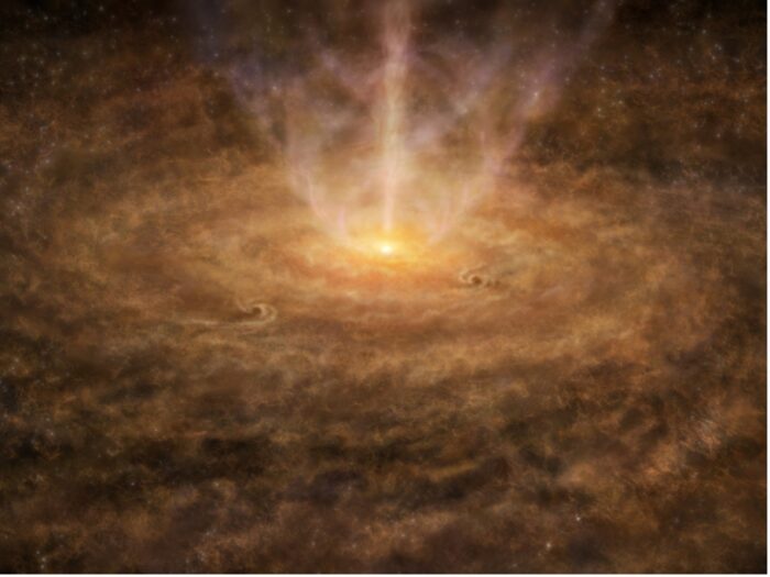 Representación artística de un disco alrededor de una protoestrella. Créditos: ALMA (ESO/NAOJ/NRAO)