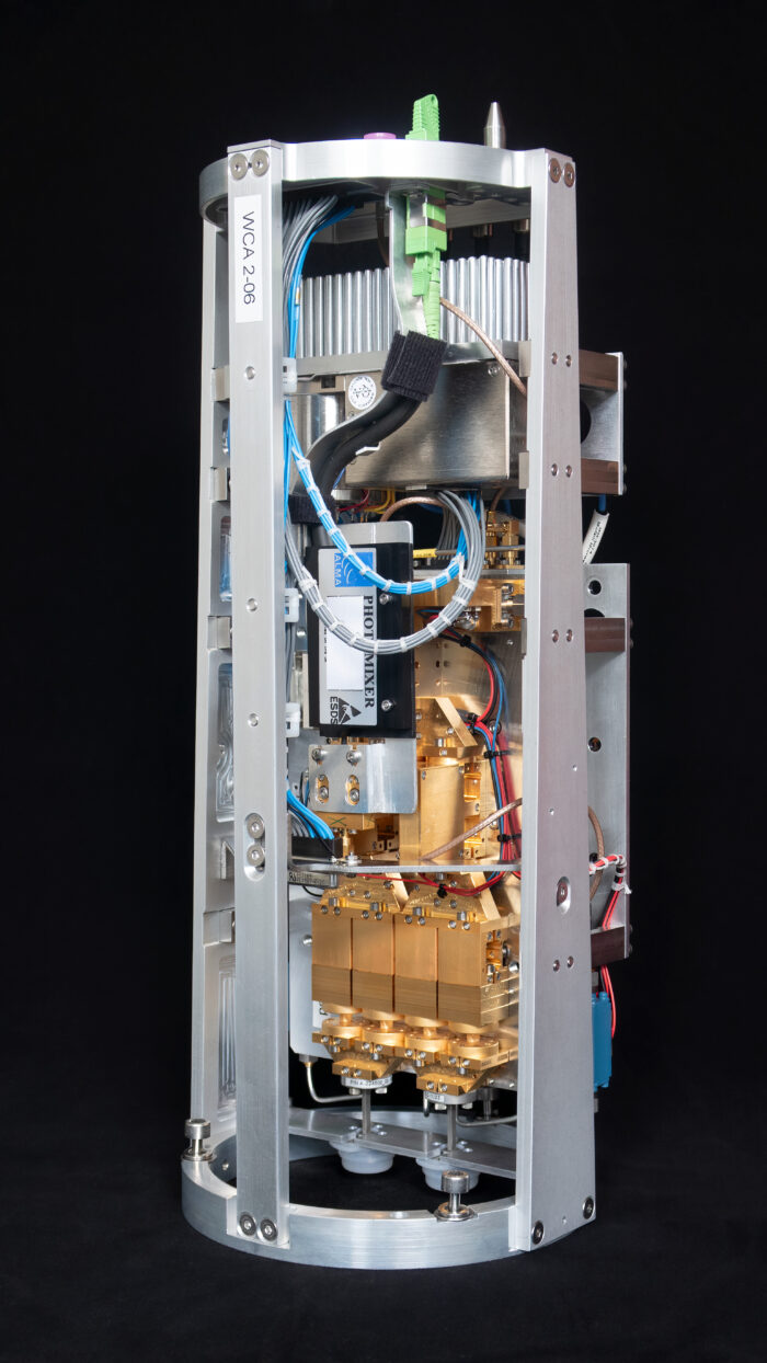 This image, courtesy of the NOVA sub-mm instrumentation group, shows the warm cartridge assembly for one of the ALMA Band 2 receivers. This component of the receiver operates at room temperature while the cold cartridge assembly is kept at cryogenic temperatures. Band 2 receivers pick up signals from the Universe with frequencies between 67 and 116 GHz. Credit: NOVA/ESO